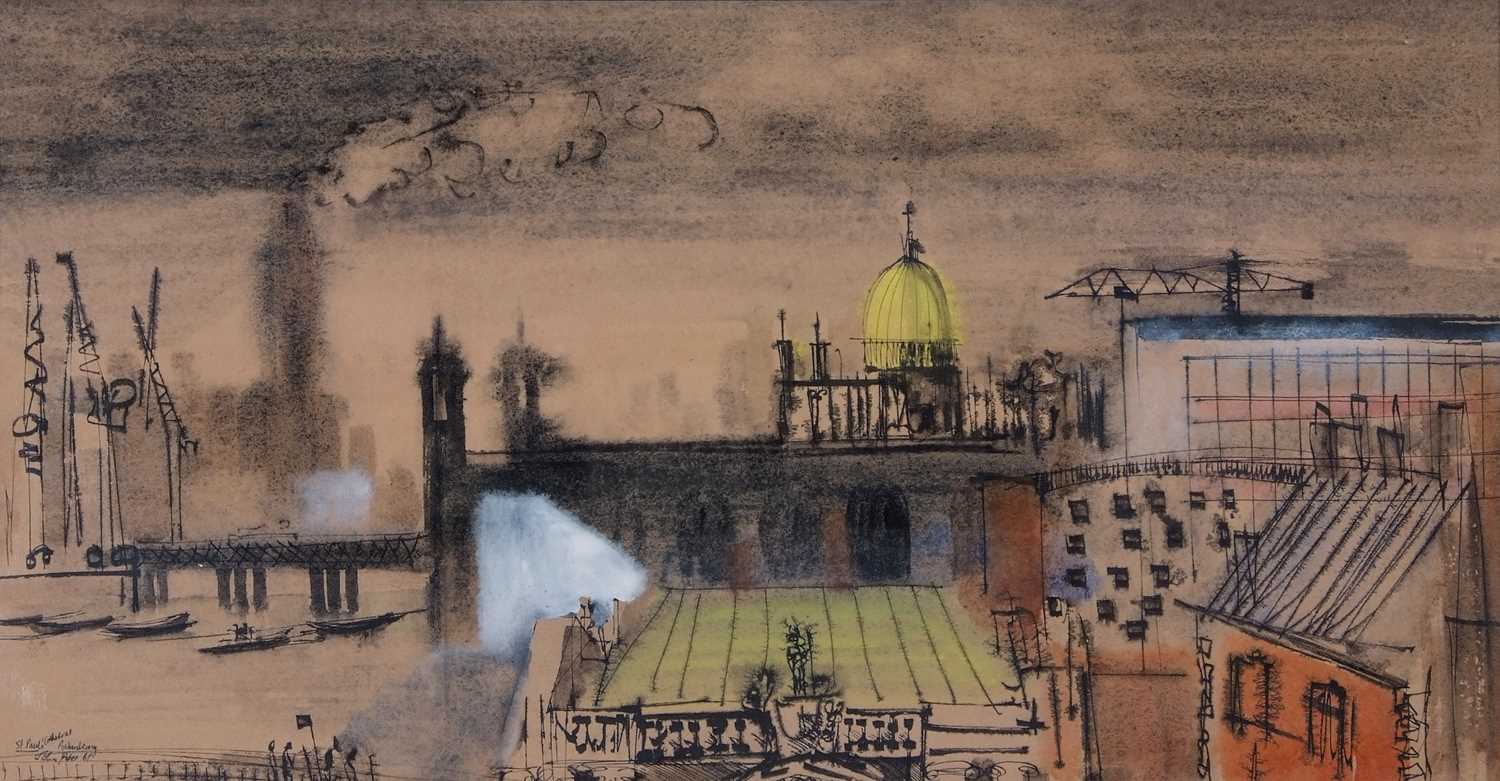 John Piper (1903-1992), 'St.Paul's Cathedral', watercolour, gouache, pen and ink, signed and dated - Image 2 of 2