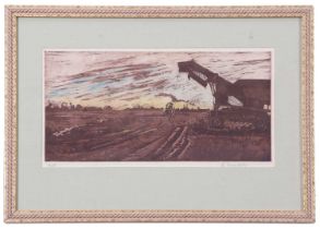 Lorna Gray (British, 20th /21st century) "Sugarbeet Lifting, Norfolk", etching with aquatint,