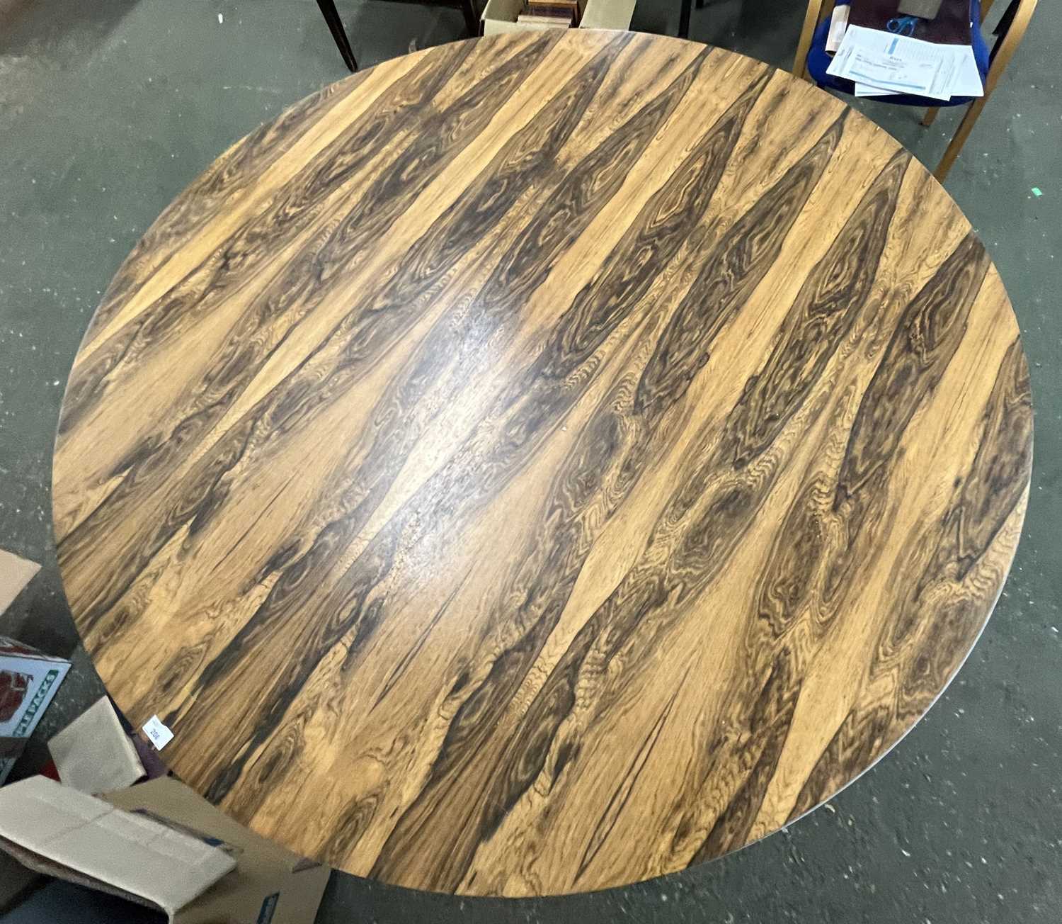 Merrow Associates rosewood veneered pedestal dining table with circular top raised on a chrome - Image 2 of 10