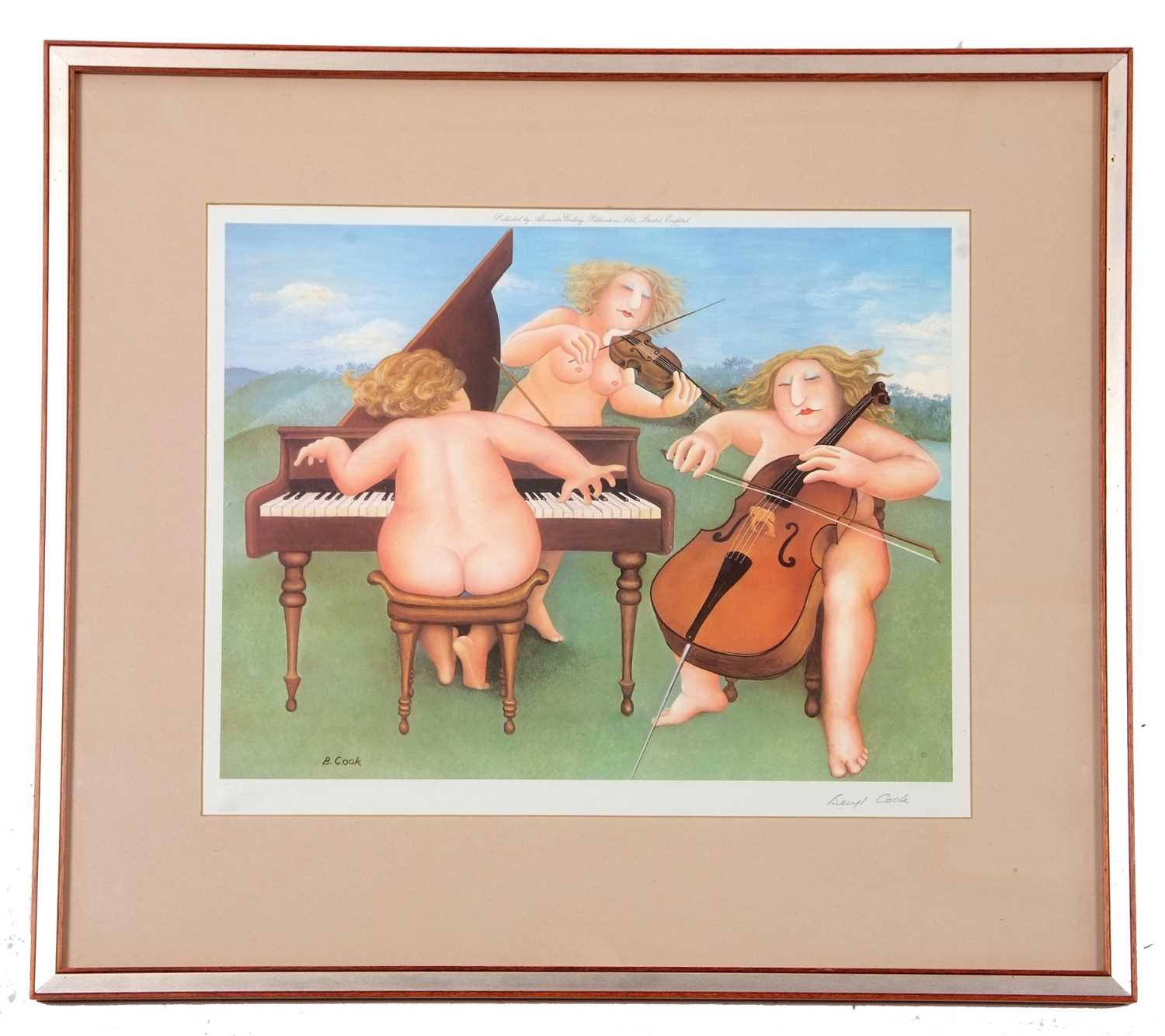 Beryl Cook (British,1926-2008), Naked musician Trio, chromolithograph, signed in pencil, Fine Art