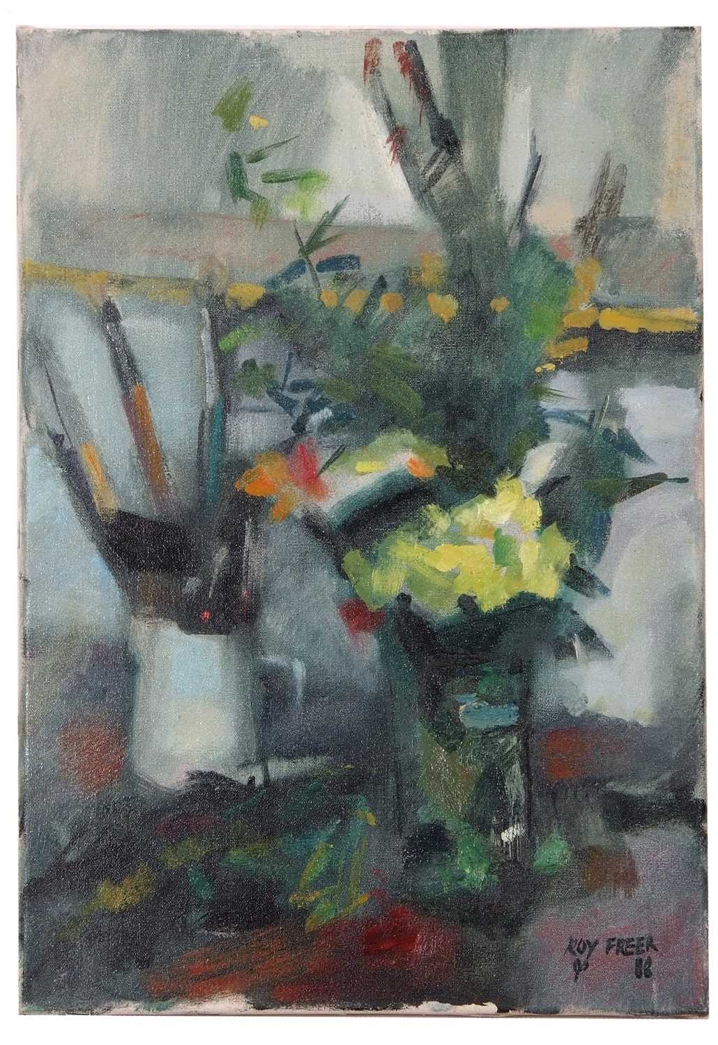 Roy Freer ROI (1938-2021) "Flowers & Bushes", oil on canvas, signed and dtaed '88, 36X51cm,