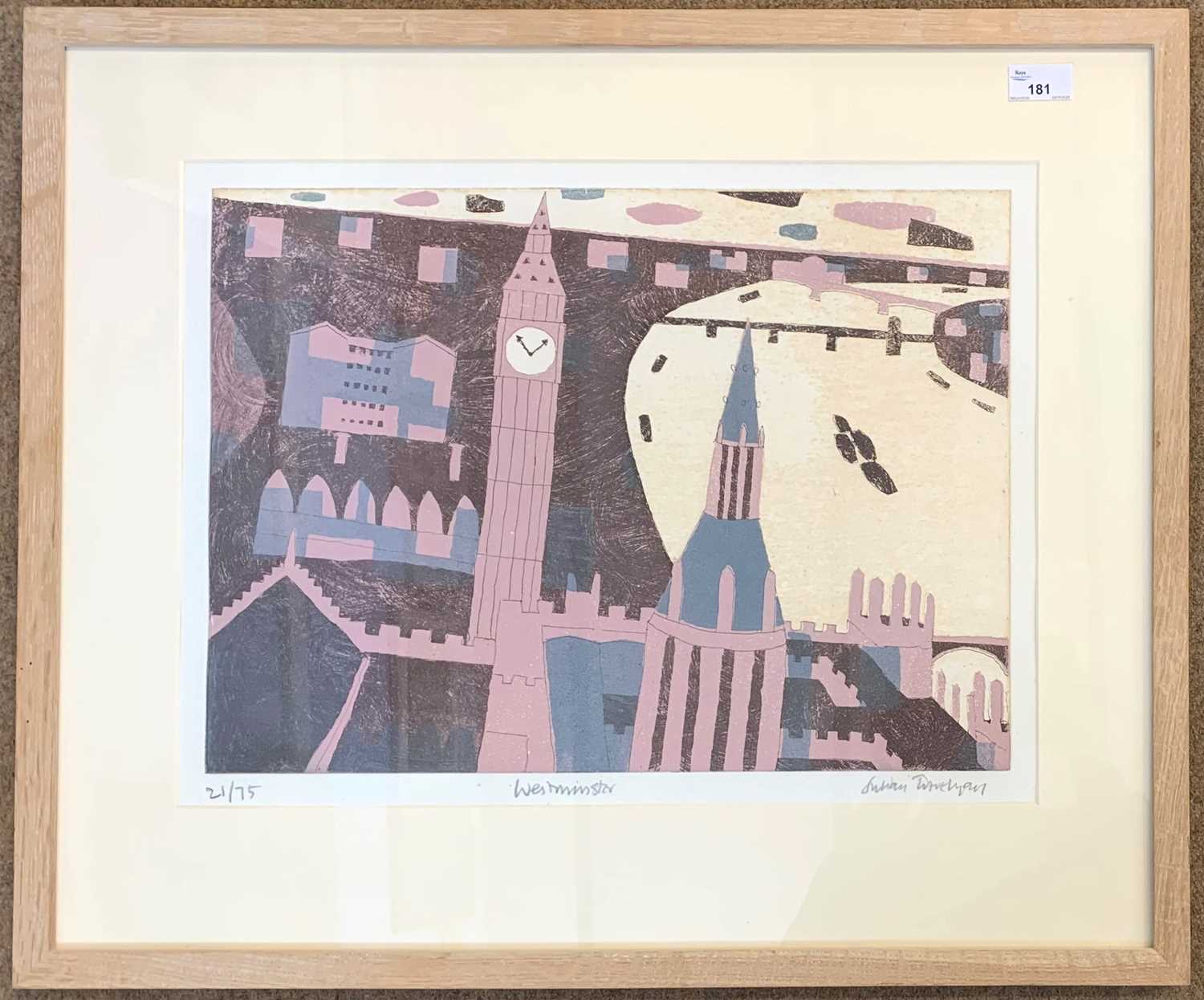 Julian Trevelyan RA (1910-1988), 'Westminster', etching with aquatint, numbered 21/75, signed in