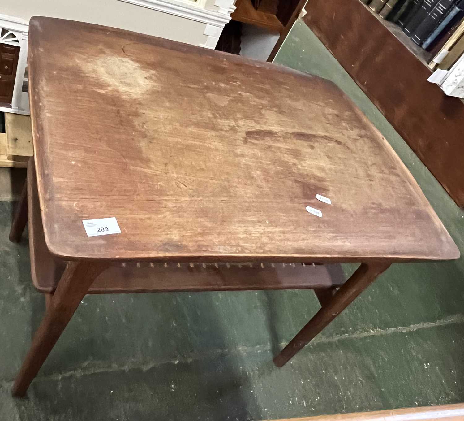 A Danish hardwood mid Century two tier coffee table with slightly galleried rectangular top over a - Image 2 of 2