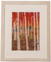 Adrienne May (British, contemporary) 'Autumn Birch Forest Ornskoldsvik', pastel, signed, framed,