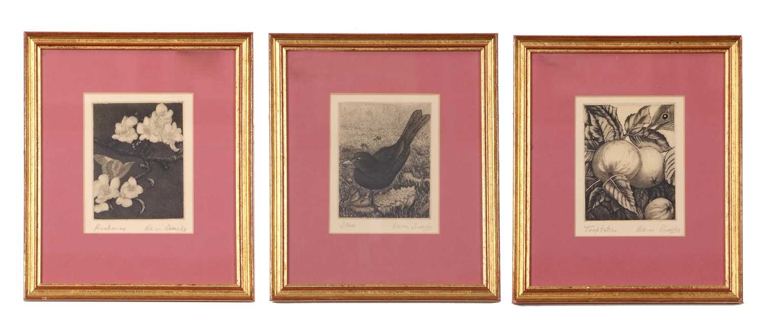 Brian Sowerby (British, 20th century), Three etchings: "Temptation", "Solace", "Awakening",