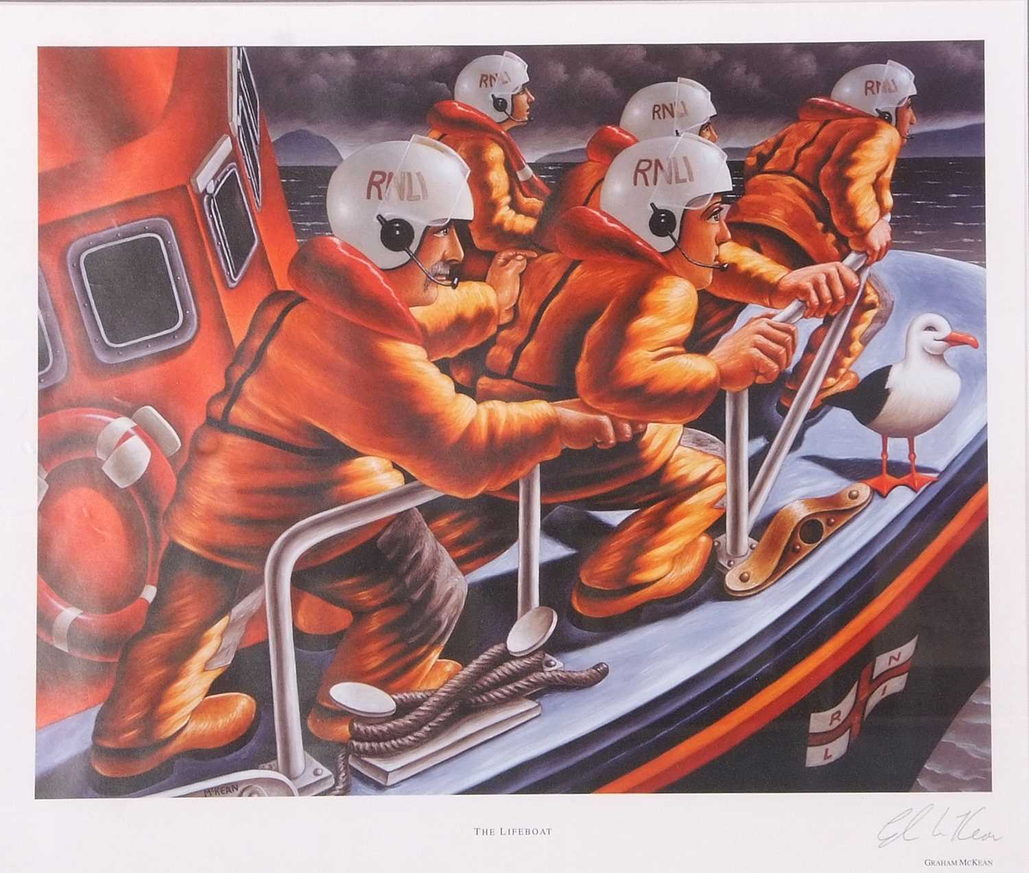 Graham Mckean (British, 20th century), 'The Lifeboat', offset lithograph, signed in pencil, 39x46cm, - Image 2 of 2