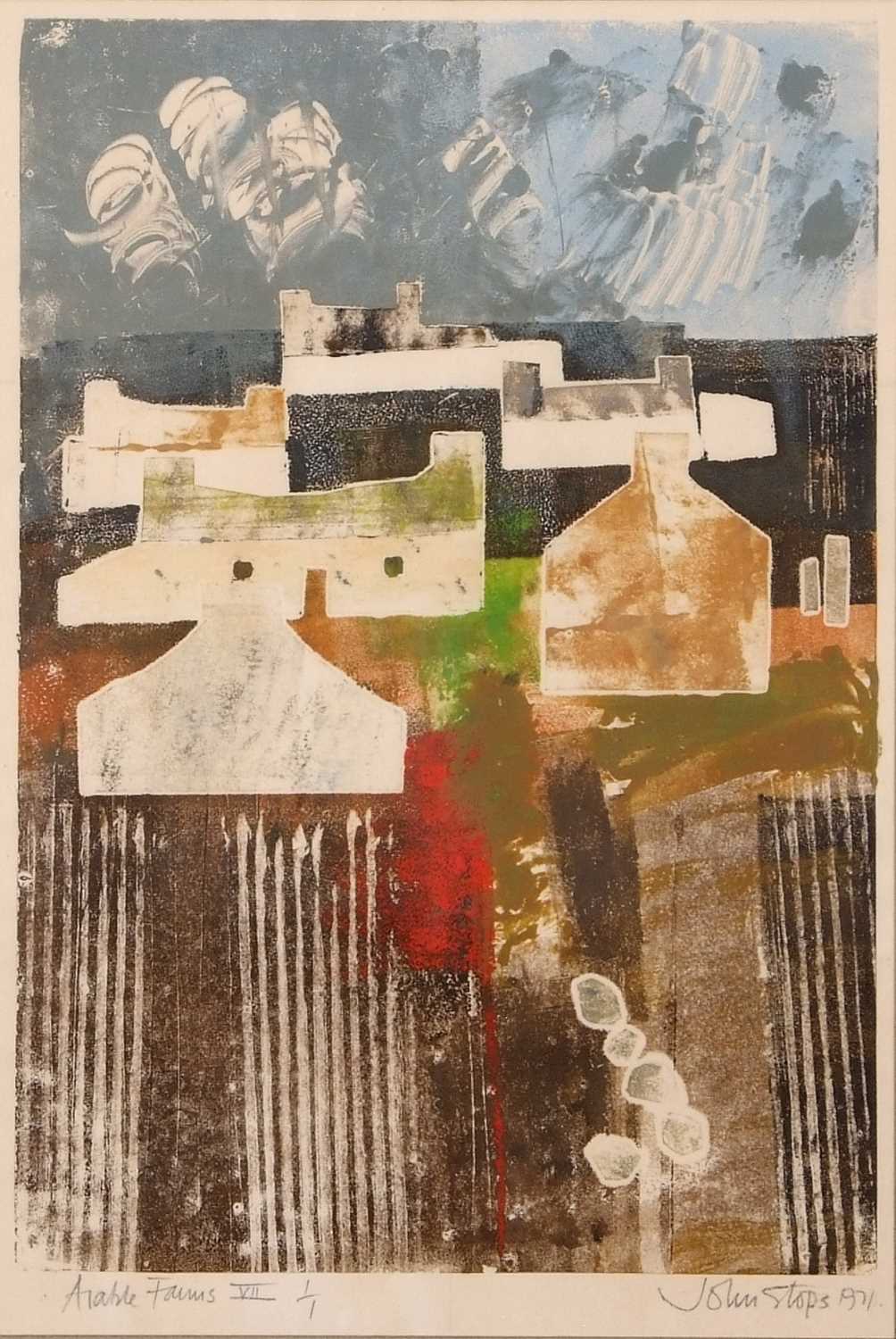 John Stops (British,1925-2002), 'Arable Farms VII', screenprint, numbered 1/1, signed and dated 1971 - Image 2 of 2