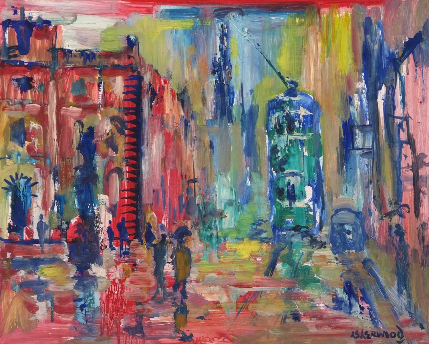 James Lawrence Isherwood (British,1917-1989) Abstract city / town scenes, oils on board, signed with - Image 3 of 5