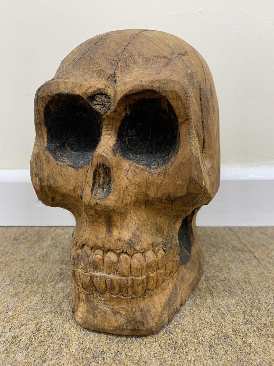 Attributed to David Chedgey (British, b.1940), Carved wood skull sculpture, 12x20cm approx. - Image 2 of 2