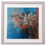 Ed Robinson (British, contemporary), "Wells Harbour, North Norfolk", mixed media collage, signed,