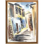 David Gilboa (Romanian / Israeli), Israeli street scene, watercolour and pencil, signed, 41x47cm,