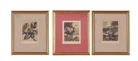 Brian Sowerby (British, 20th century), Three etchings: "abundance", "Enjoyment" (A/P), dated