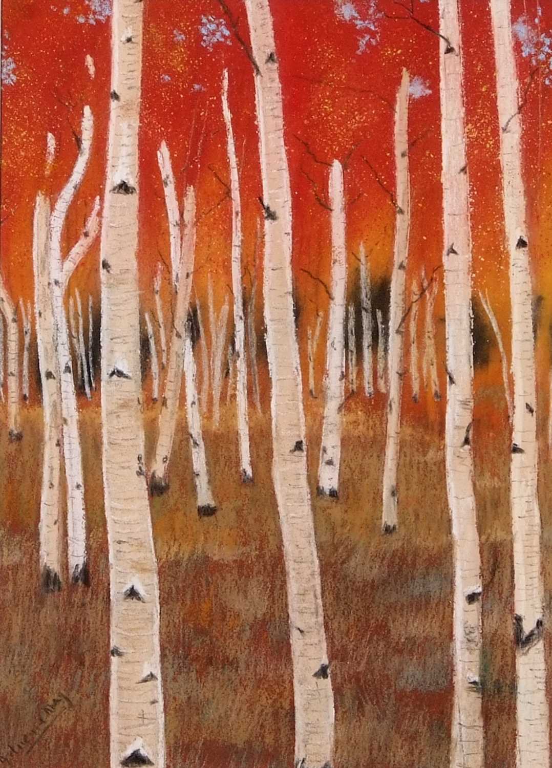 Adrienne May (British, contemporary) 'Autumn Birch Forest Ornskoldsvik', pastel, signed, framed, - Bild 2 aus 2