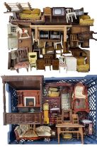 A good collection of wooden dolls house furniture and accessories