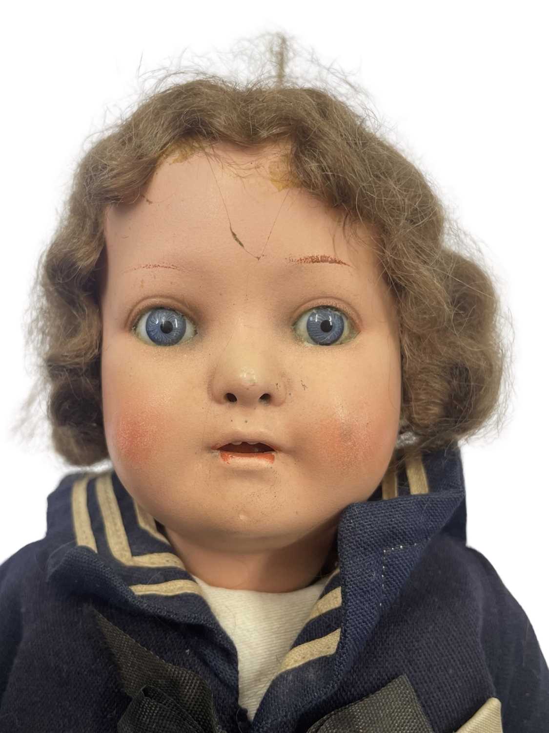 A bisque head Heubach Koppelsdorf doll, dressed in sailor's outfit. Marked to rear of head: - Bild 2 aus 4