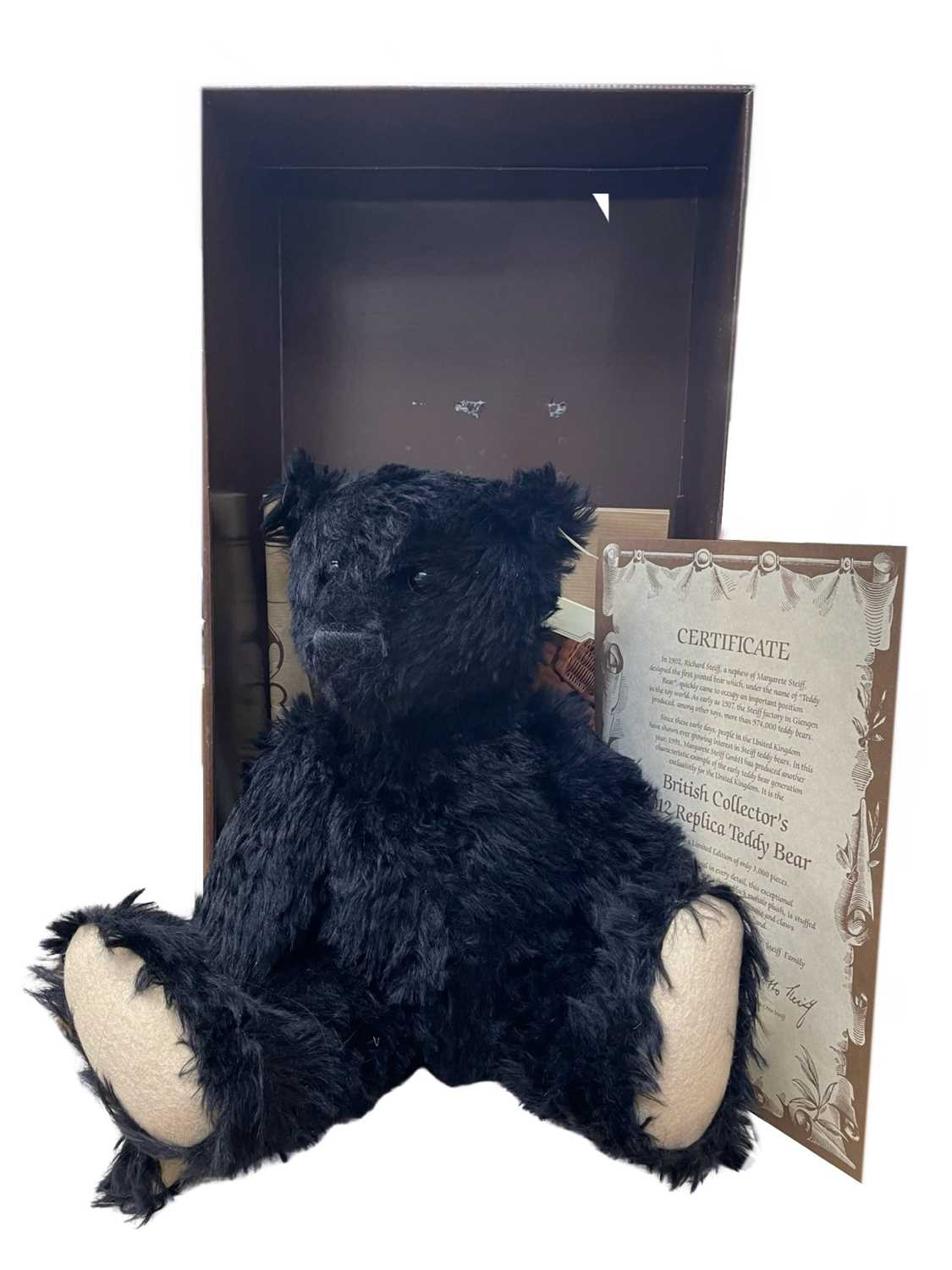 A boxed limited edition Steiff British Collector's 1912 Replica Teddy Bear, with certificate. Number