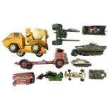 A collection of very playworn various die-cast and steel pressed vehicles, to include Tonka,