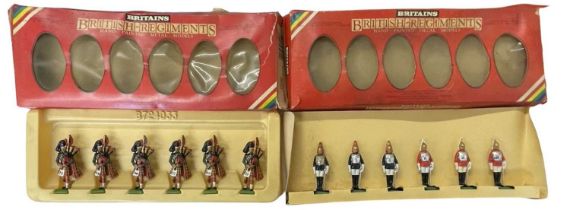A pair of boxed Britains die-cast soldier sets, to include: - 7240: 6 Black Watch Pipers - 7227: 3