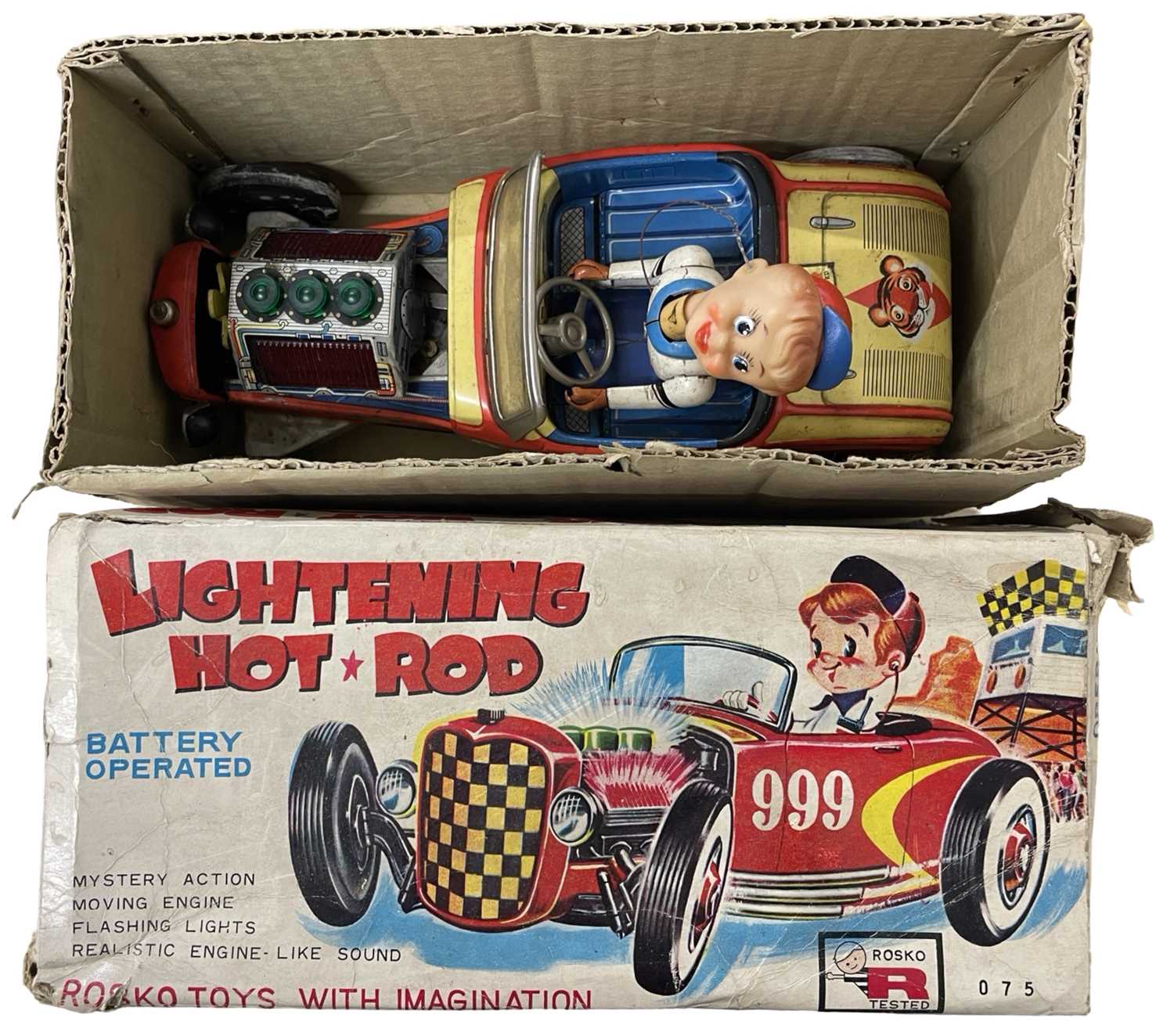 A vintage Nomura (TN) battery operated Lightening Hot Rod, in original box