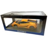 A boxed AutoArt 1:18 scale model Lamborghini Gallardo Superleggera, in bright orange