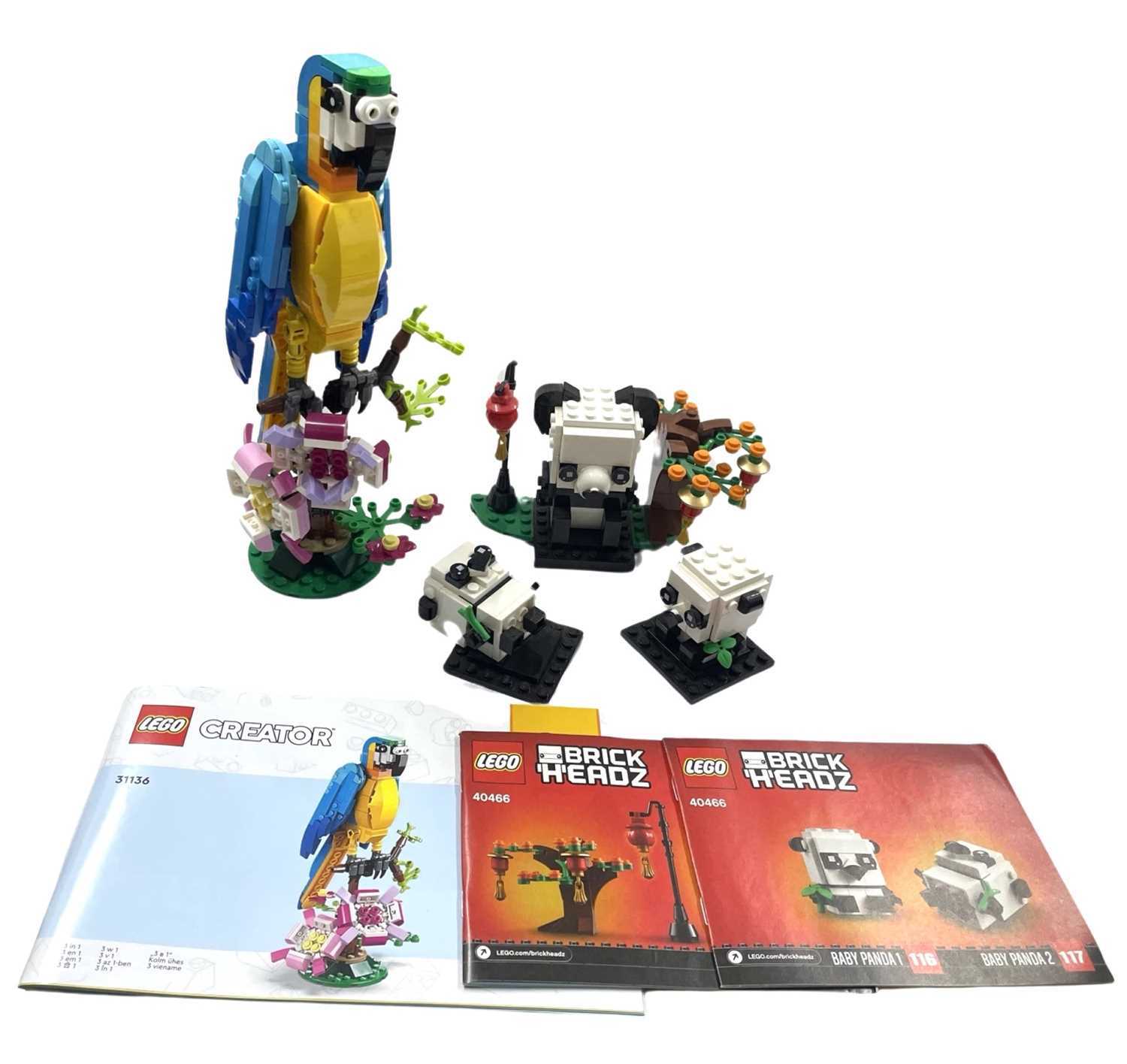 A pair of modern Lego sets and manuals, to include: - 40466 Brickheads Panda and Baby Pandas - 31136