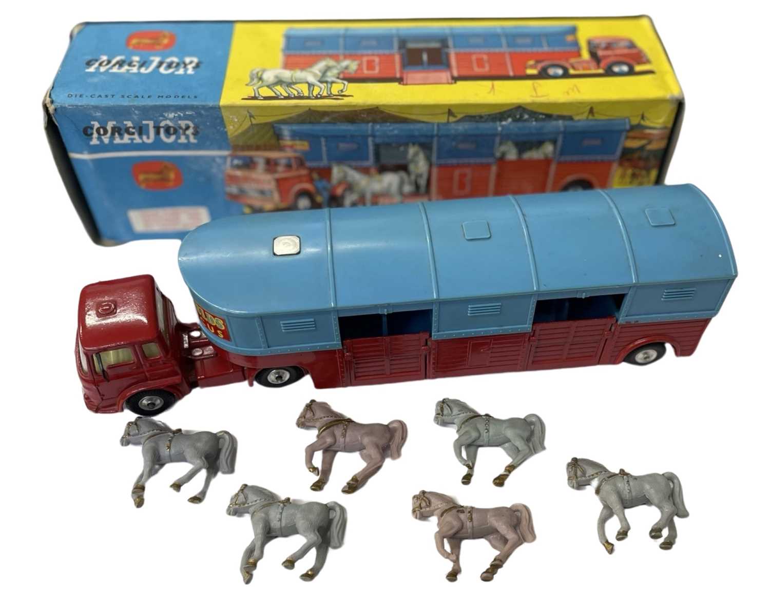 A boxed Corgi Major 1130 Circus Horse Transporter with 6 horses