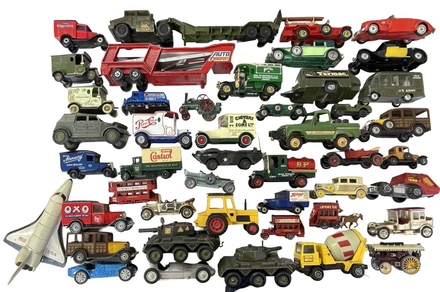 A collection of various playworn die-cast vehicles, to include Matchbox, Corgi, Britains etc