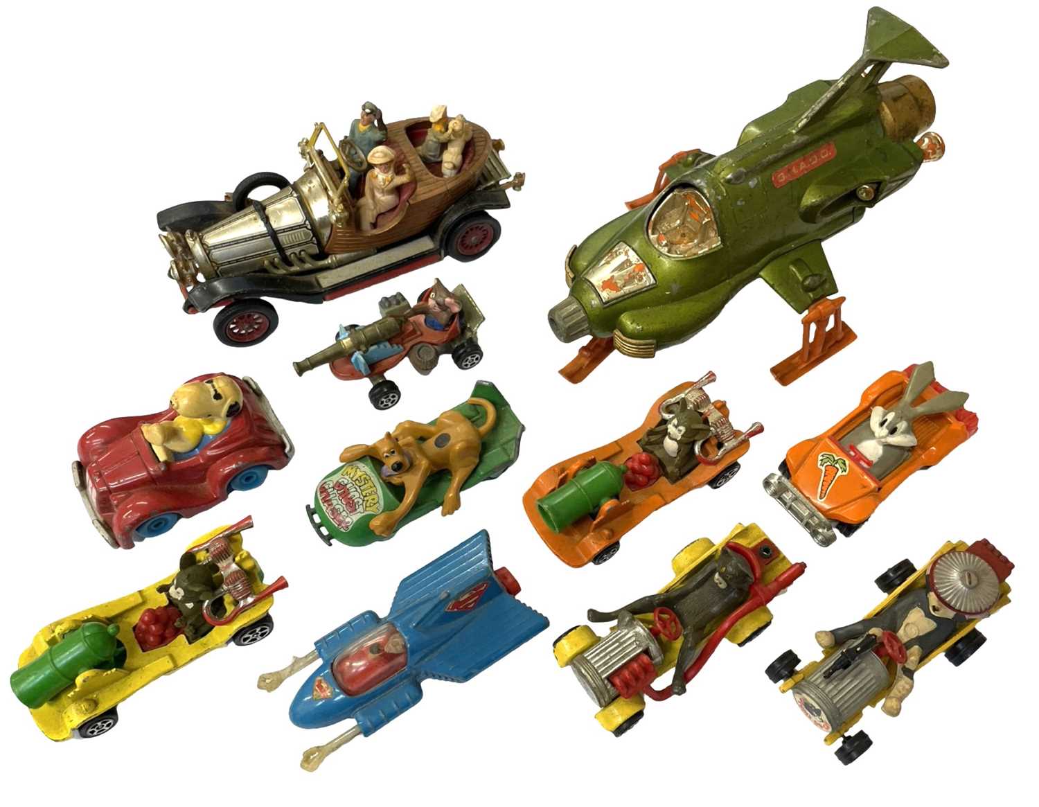A collection of various playworn die-cast TV and Film toys, to include Chitty Chitty Bang Bang (