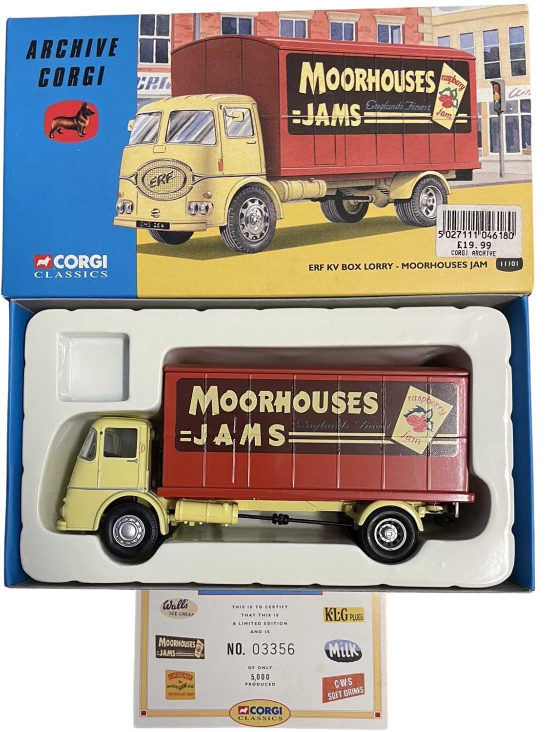 A boxed Archive Corgi 11101 ERF KV Box Lorry - Moorhouses Jam, with certificate #3356/5000