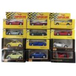 A collection of various Maisto miniature die-cast sports car models.