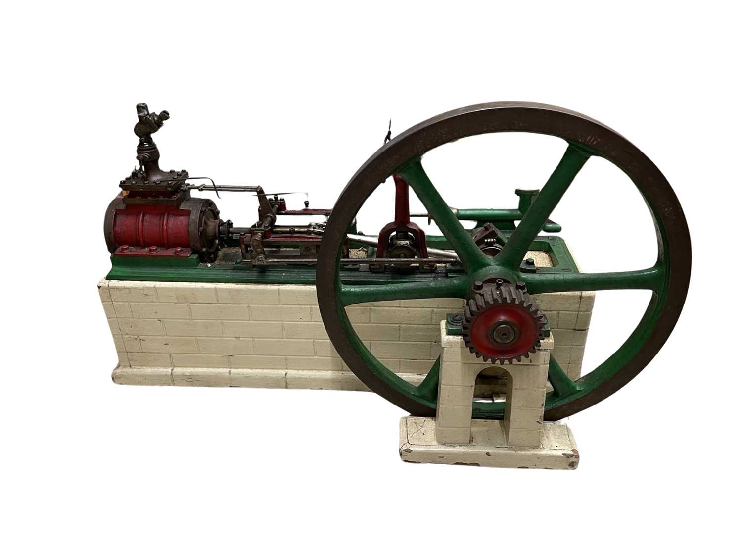 A large single cylinder horizontal stationary steam engine, mounted to composite base, together with - Image 2 of 5