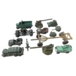 A group of Dinky toy military vehicles, playworn and some repainted