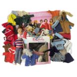 A vintage Sindy doll (a/f) together with a quantity of clothing