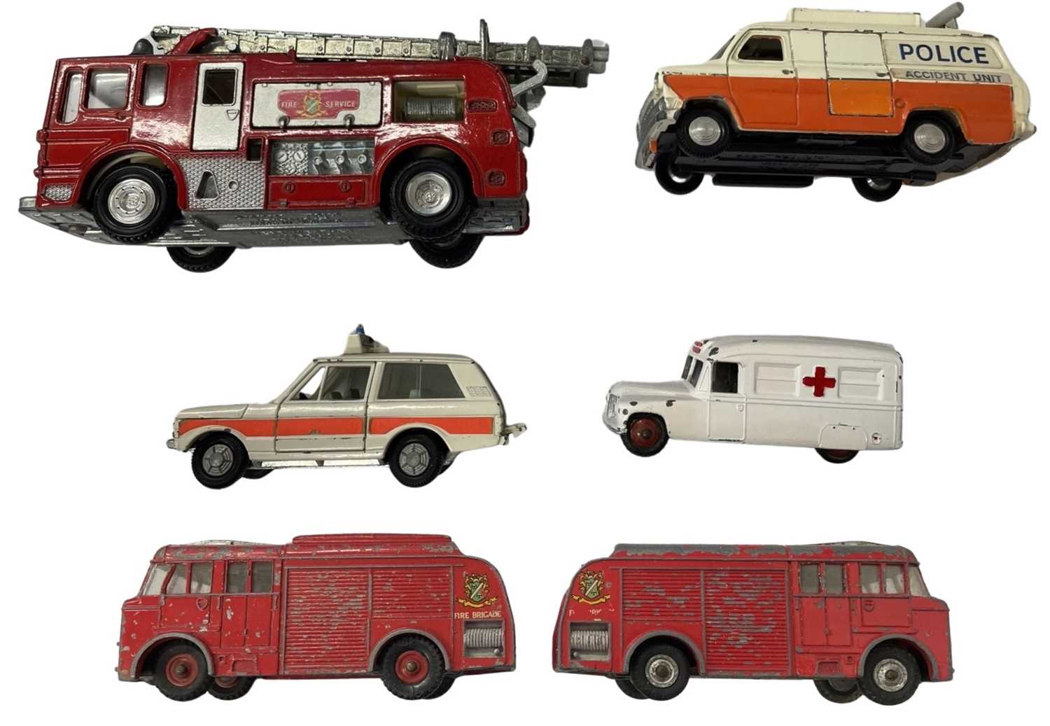 Six die-cast Dinky Emergency Services vehicles