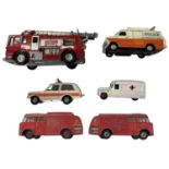 Six die-cast Dinky Emergency Services vehicles