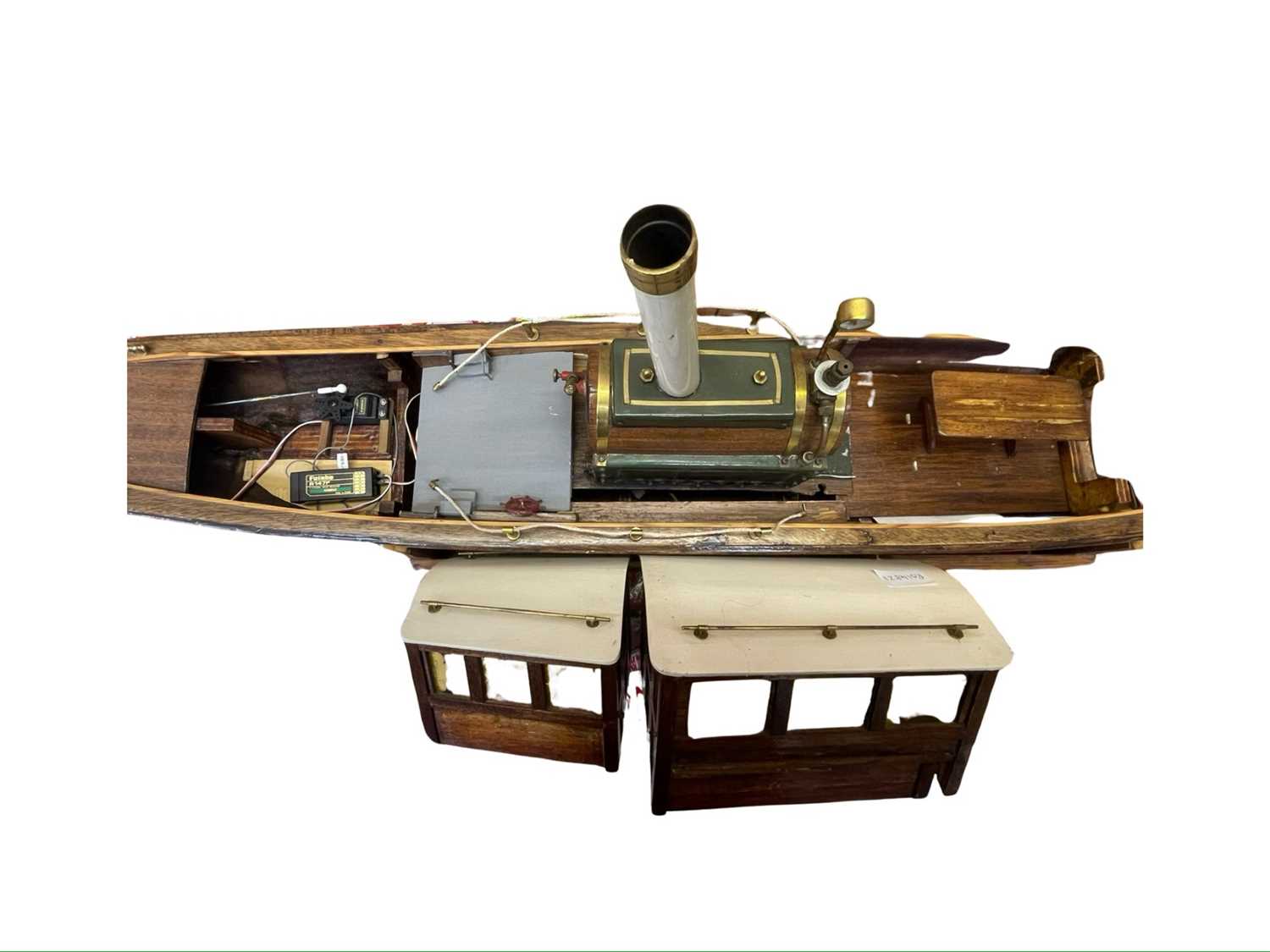A large wooden motorised steam boat, length approximately 113cm - Image 2 of 2
