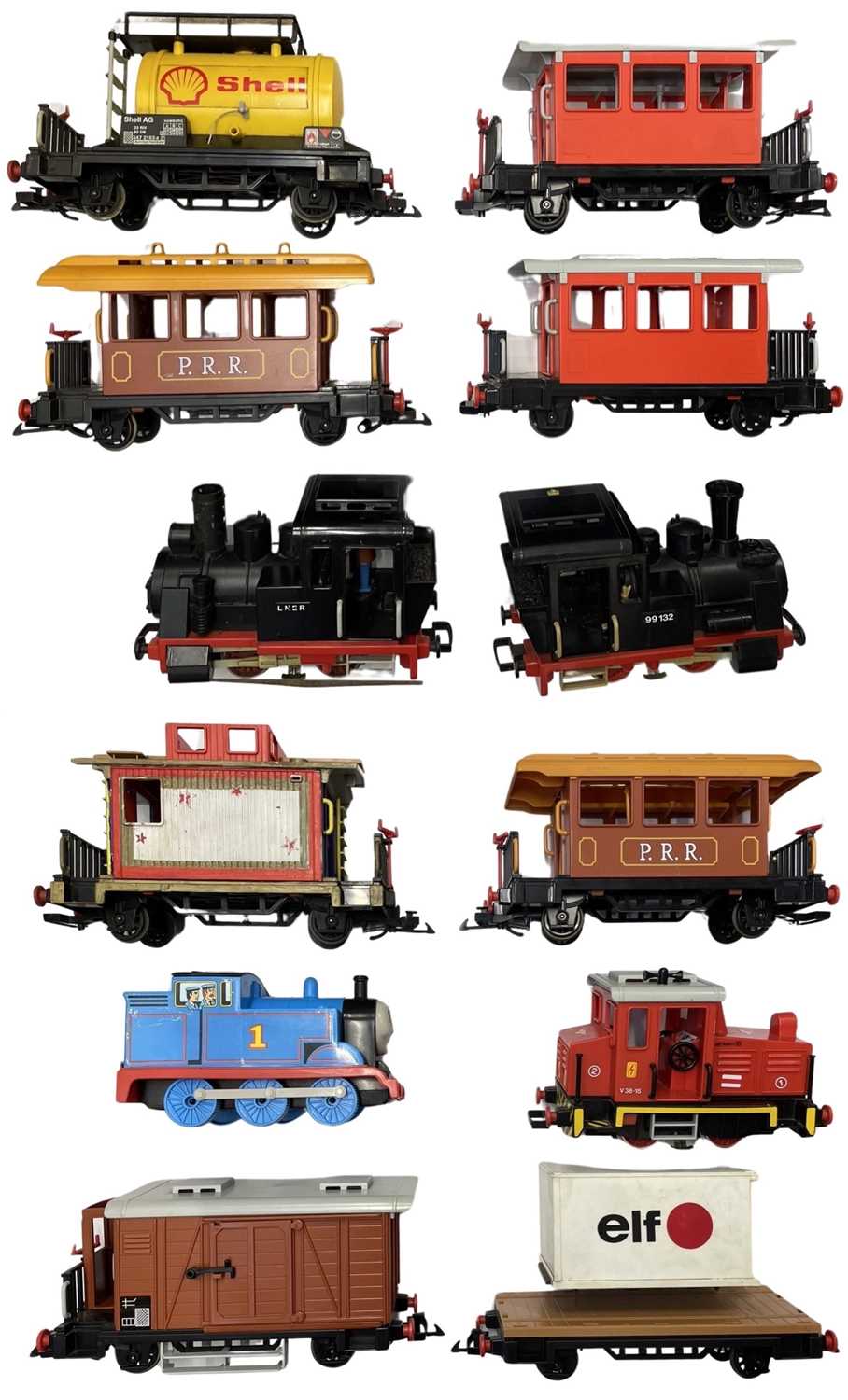 A good collection of Playmobil rolling stock, to include various engines, wagons, etc
