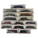 A large collection of boxed wood-mounted 00 gauge locomotive and tenders