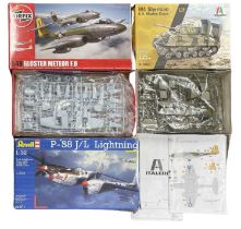 A trio of model making kits, to include: - Italeri: M4 Sherman Tank, US Marine Corps 1:35 scale -