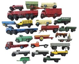 A good collection of Dinky flatbeds and trailers