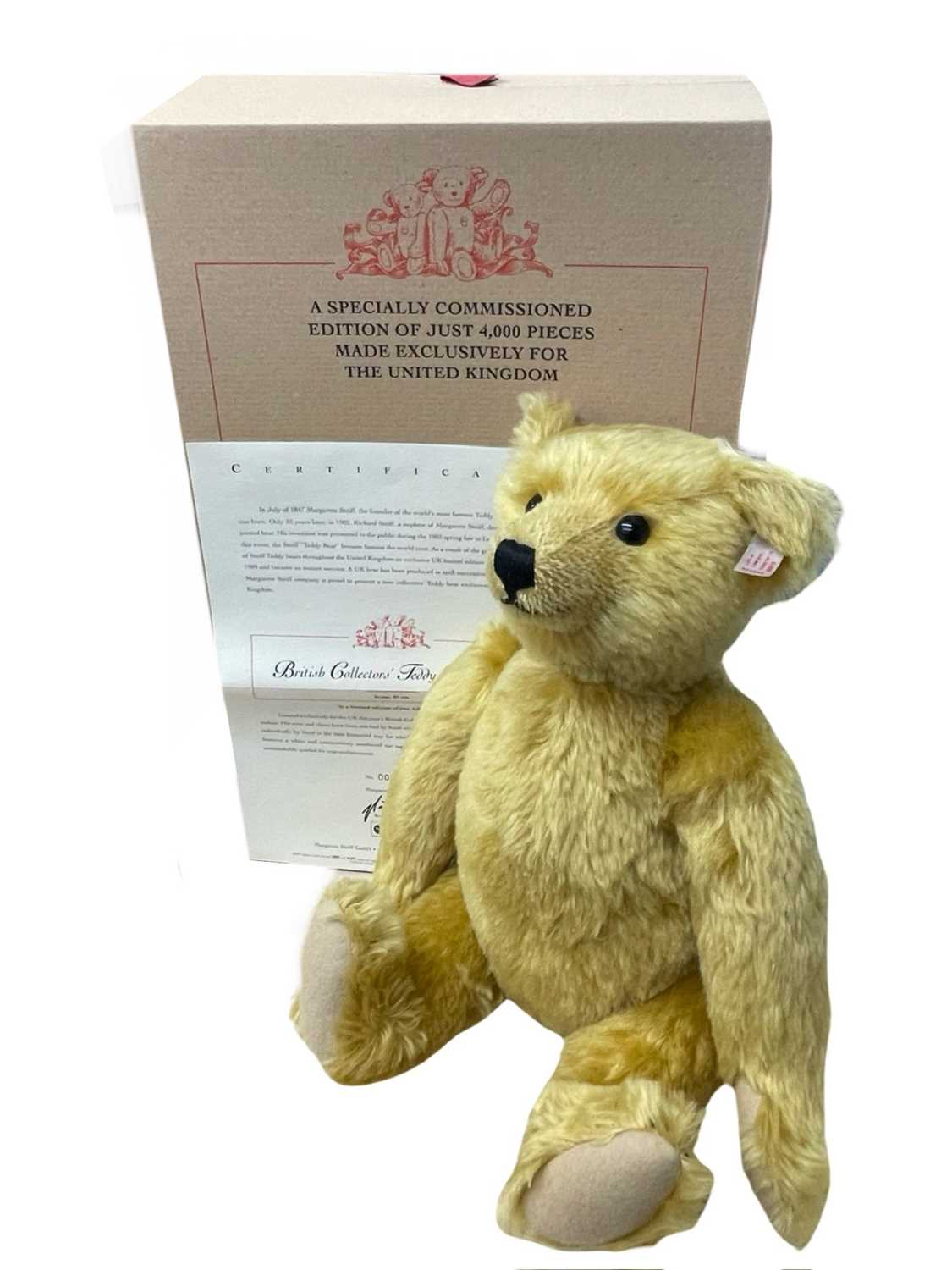 A boxed limited edition Steiff British Collector's 2001 brass Teddy Bear, with certificate. Number