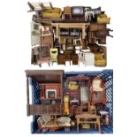 A good collection of wooden dolls house furniture and accessories