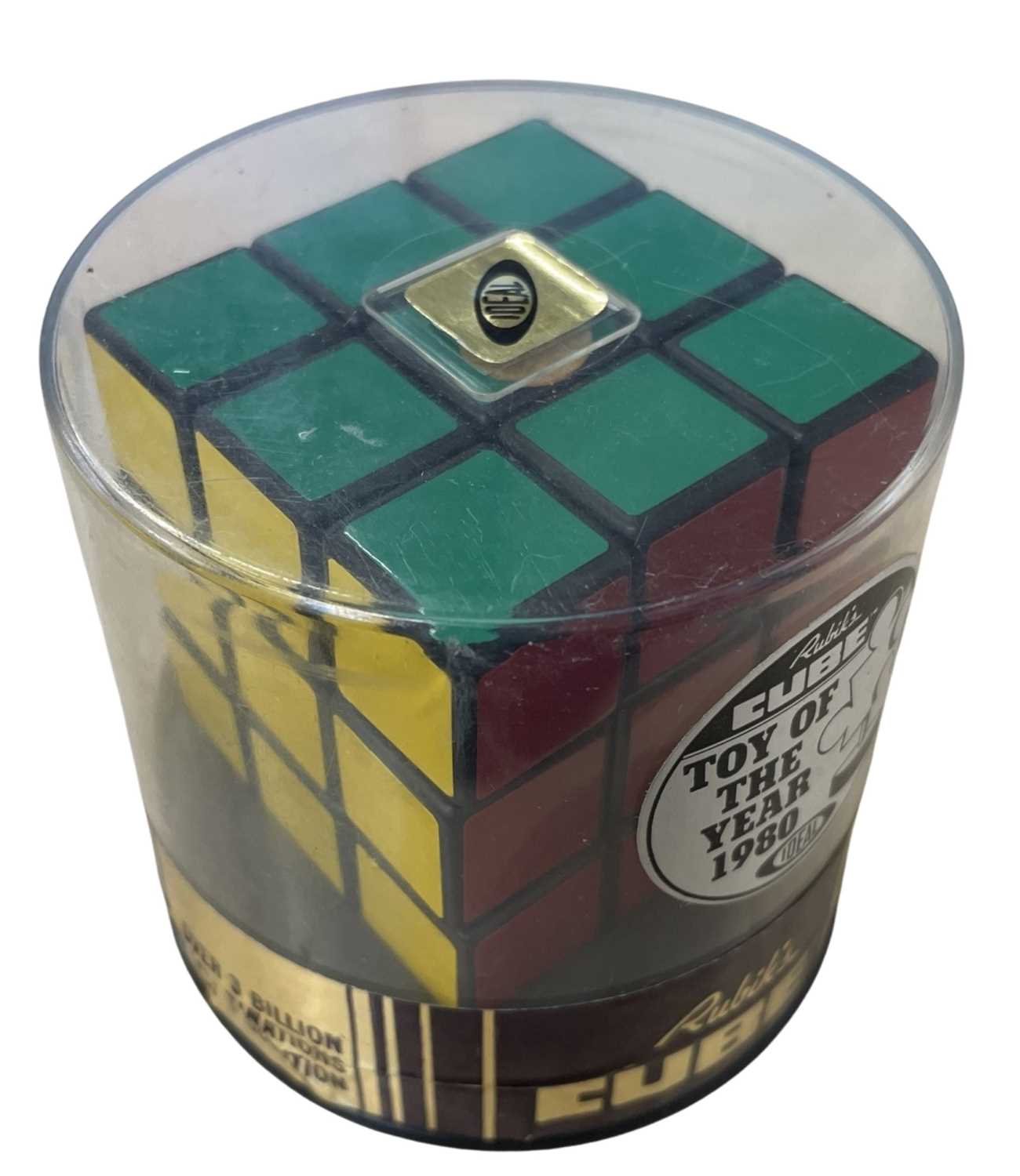 An original unopened Rubiks cube by Ideal toys, with 'Toy of the Year 1980' label