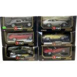 A group of six Bburago 1:18 scale model Jaguars in original boxes, to include: - Jaguar E Coupe (