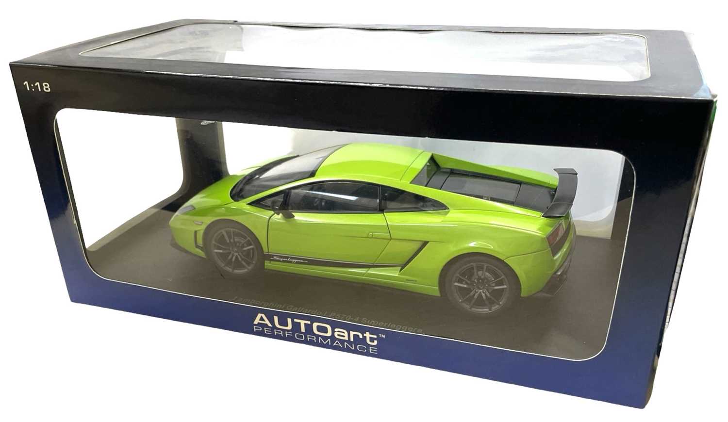 A boxed AutoArt 1:18 scale Lamborghini Gallardo LP570-4 Superleggera in lime green