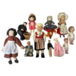 A mixed lot of various small collectors dolls, to include some bisque, composite, wooden, rag etc.