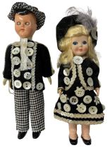 A pair of 1970s celluloid dolls, formed as a Pearly King and Queen. Length approximately: 18cm