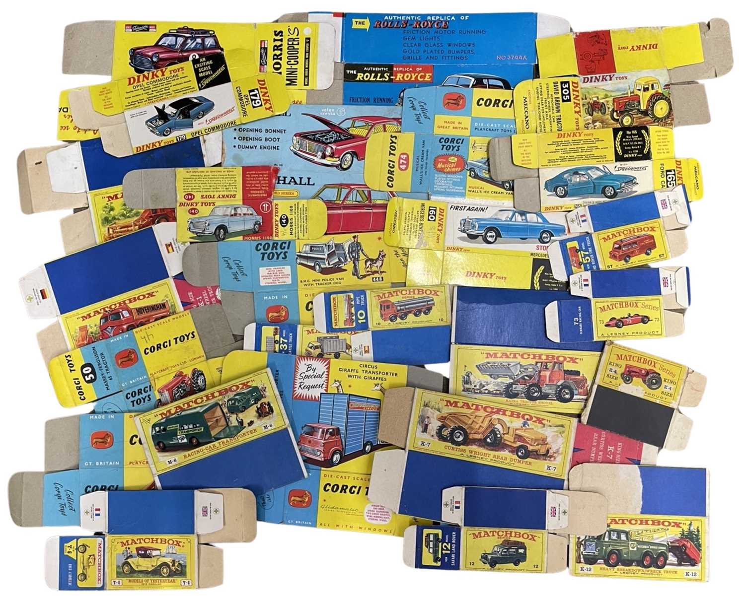 A collection of various empty boxes for die-cast toys, to include Dinky, Corgi and Matchbox