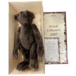 A boxed limited edition Steiff British Collector's 1907 Replica Teddy Bear in dark brown with