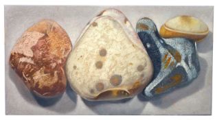 Krys Leach (British, contemporary), 'Tricolour ii', oil and marble dust on canvas, 41x77cm, signed